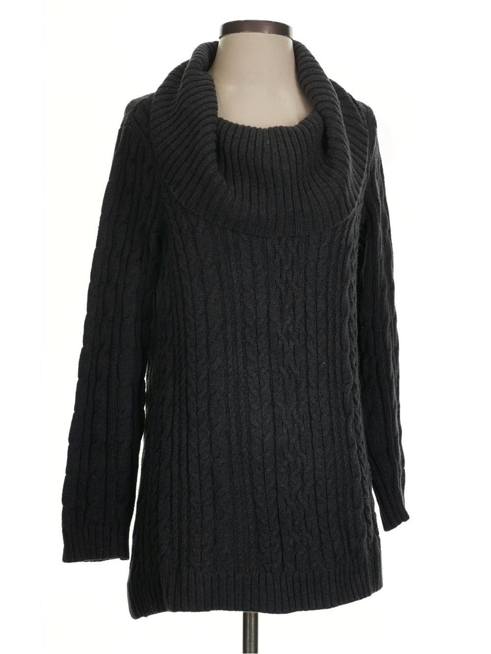 Jeanne Pierre Women's Cable Knit Cowl Neck Sweater - Charcoal Size Small
